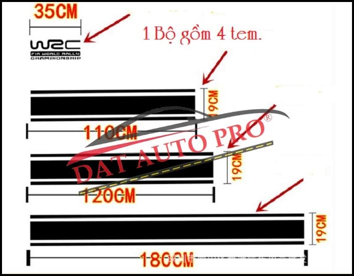 Tem dán dọc từ Mui xe tới capo WRC màu đen.