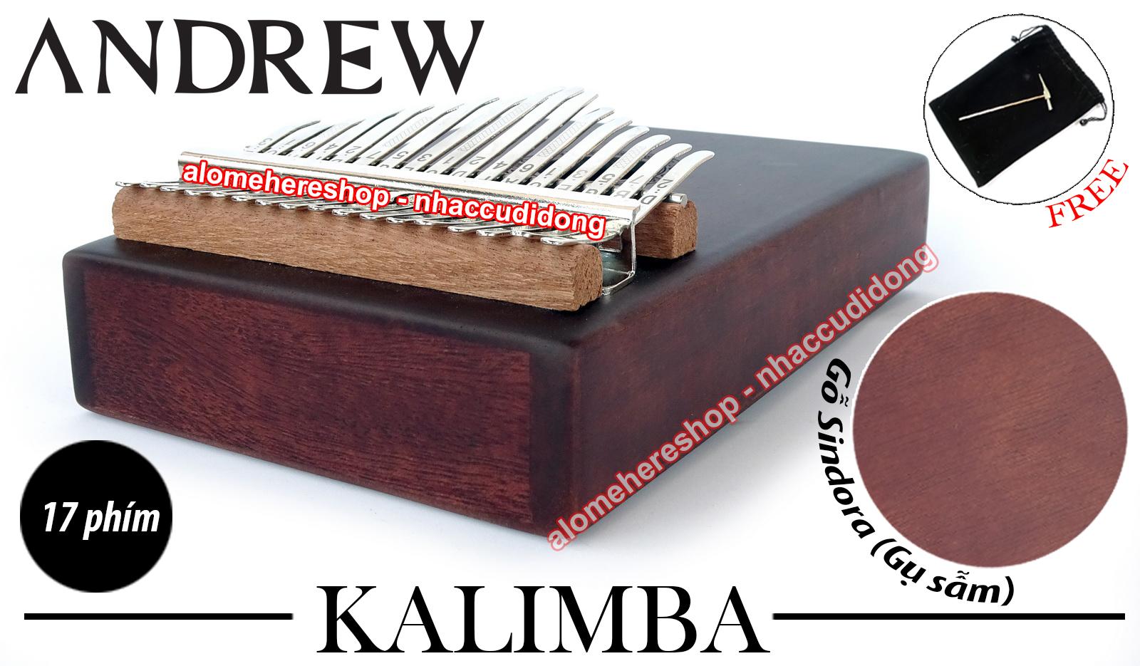 Đàn Kalimba Andrew 17 Phím Gỗ Sindora (Gụ - Vân Sẫm)
