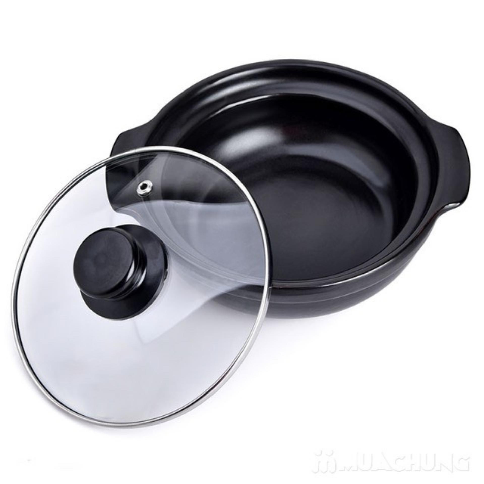 Nồi đất kho thịt-cá tráng men chịu nhiệt 1.5L (Đen)