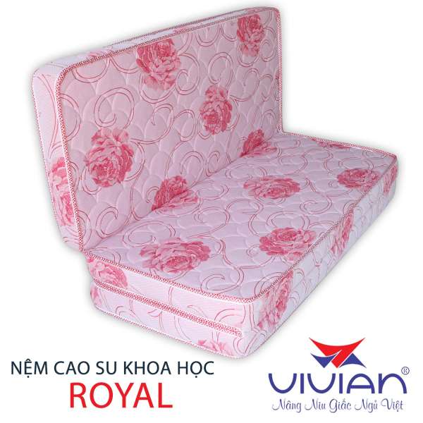 Nệm Cao Su Khoa Học Gấp 3 Royal Vivian (1.4 x 2.0 m) Nền Trắng Hoa Văn Màu Sắc Ngẫu Nhiên