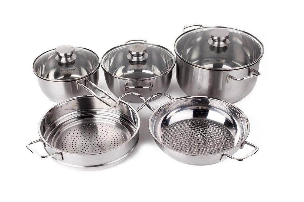 Bộ 5 nồi inox Fivestar vung kính (có xửng hấp)