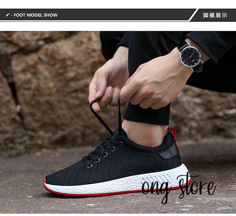 Giày thể thao nam giày sneaker nam gân đen đế đỏ