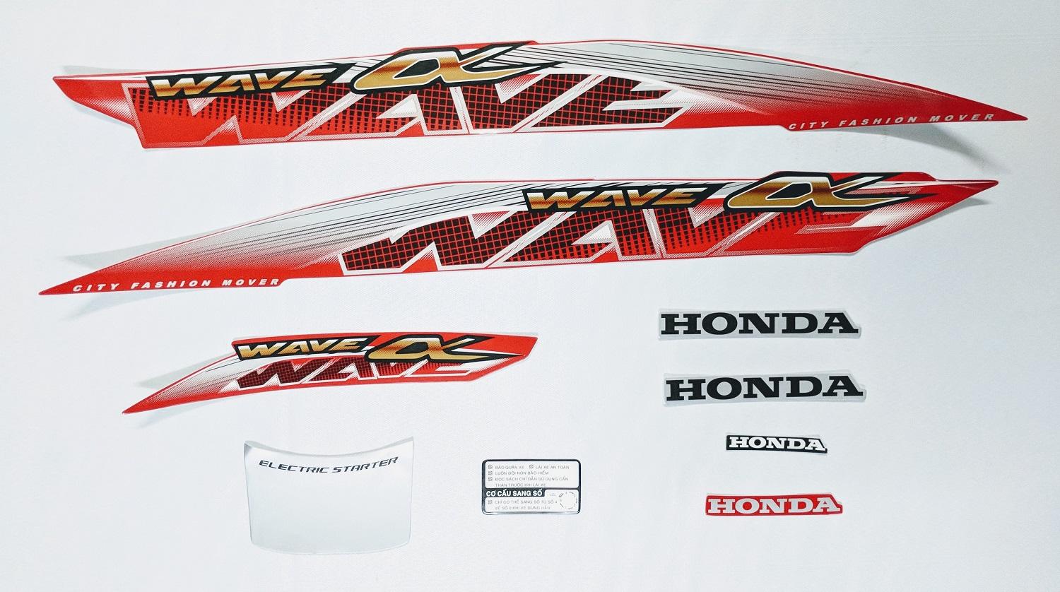 Bộ tem dán xe máy wave anpha đời 2014 (màu đỏ)