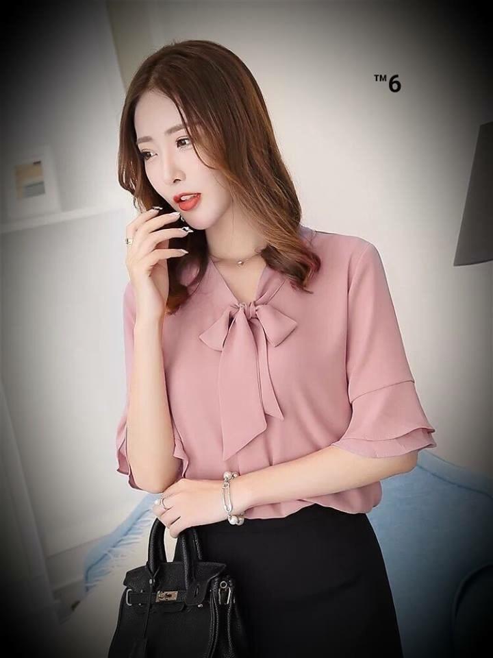Áo Sơ Mi Cổ Thắt Nơ Tay Loe Điệu Đà