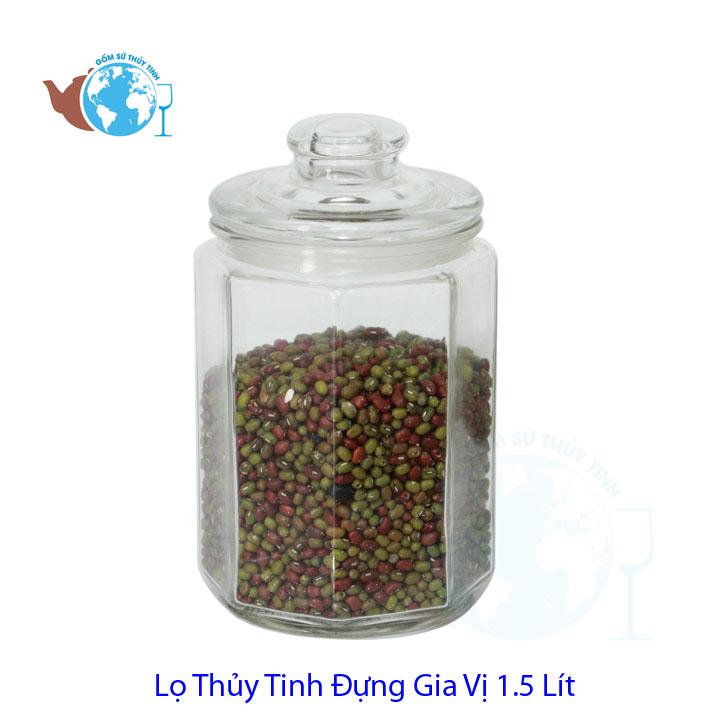 Lọ Đựng Gia Vị Thủy Tinh Lục Giác 1,5 Lít Nắp Thủy Tinh