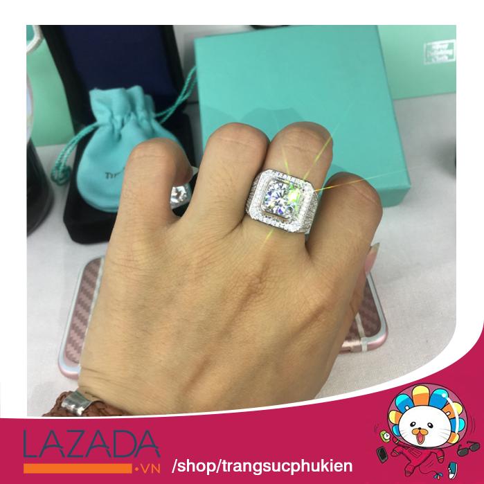 Nhẫn Nam Boss HK Bạc Đính Đá Thời Trang B01