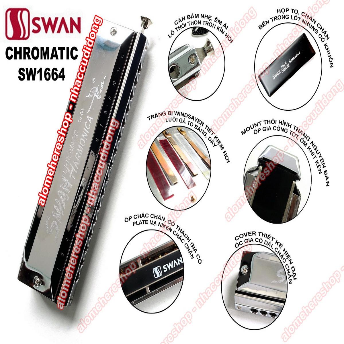 Kèn harmonica chromatic Swan SW1664 16 lỗ (Bạc)
