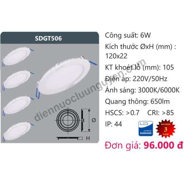 COMBO 5 bóng Đèn Led Âm trần 6W DUHAL SDGT506