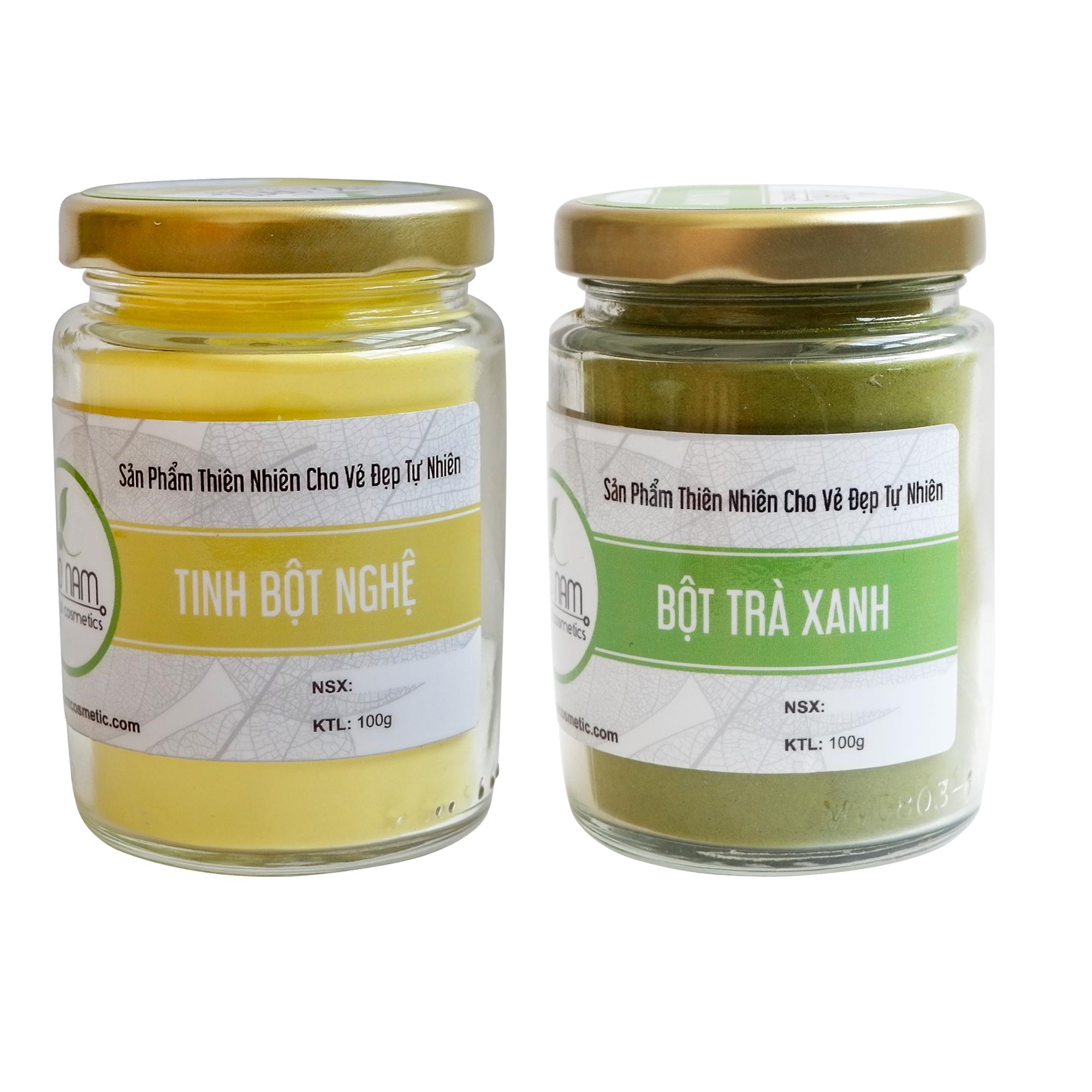 Cặp Đôi Trắng Da Dưỡng Ẩm Tinh Bột Nghệ Và Bột Trà Xanh 100Gr