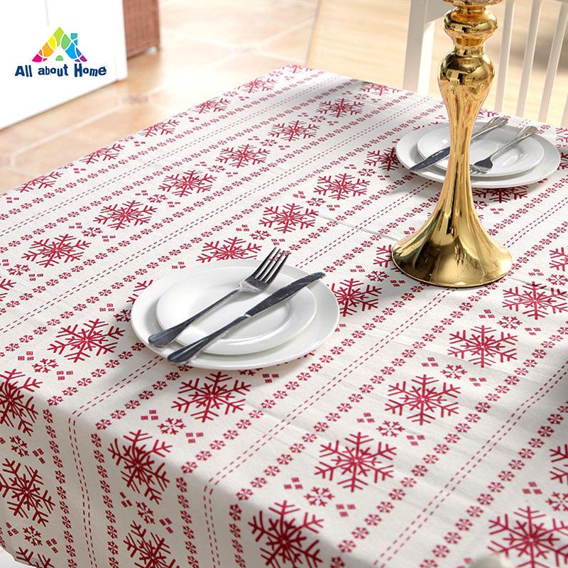 ABH Table Cloth Cover Red Snowflakes Pattern Decoration For Christmas Party Home Banquet