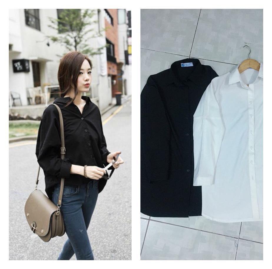 Áo Sơ mi oversize tay dài trắng / đen không túi.