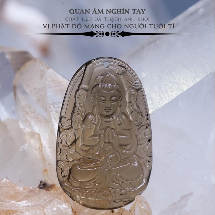 [HCM]Mặt dây chuyền Thiên Thủ Thiên Nhãn Thạch Anh Khói - Phật bản mệnh cho người tuổi Tý- TẶNG KÈM DÂY ĐEO