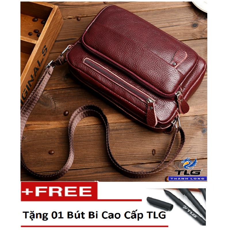 Túi đeo chéo da thật cao cấp Đồ Da Thành Long TLG 208235 tặng 01 bút bi cao cấp TLG K 410- khuyen mai tui xach