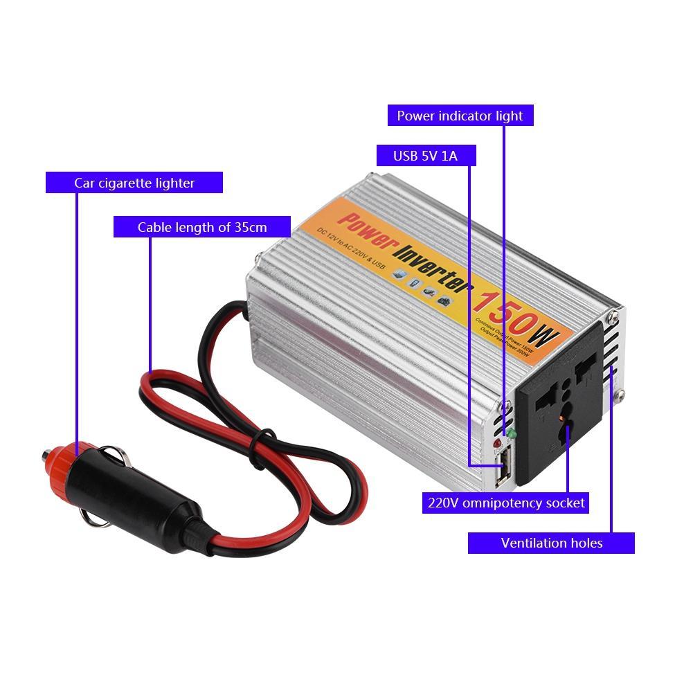 Chuyển nguồn 12v sang 220v 150w cho ô tô - nguồn biến tần 150w dc 12v sang ac 220v