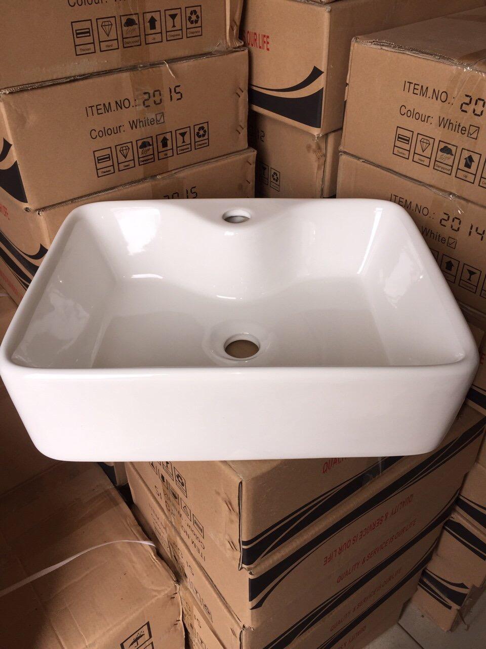 chậu lavabo sứ men tuyết đặt bàn dạng vuông