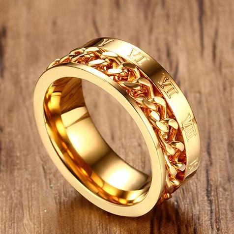 [HCM]Nhẫn Nam  Titatium Chuỗi Xích  Số La Mã  Cá Tính Đẳng Cấp  ( Vàng  Ánh Kim )  RBXICHLAMA02