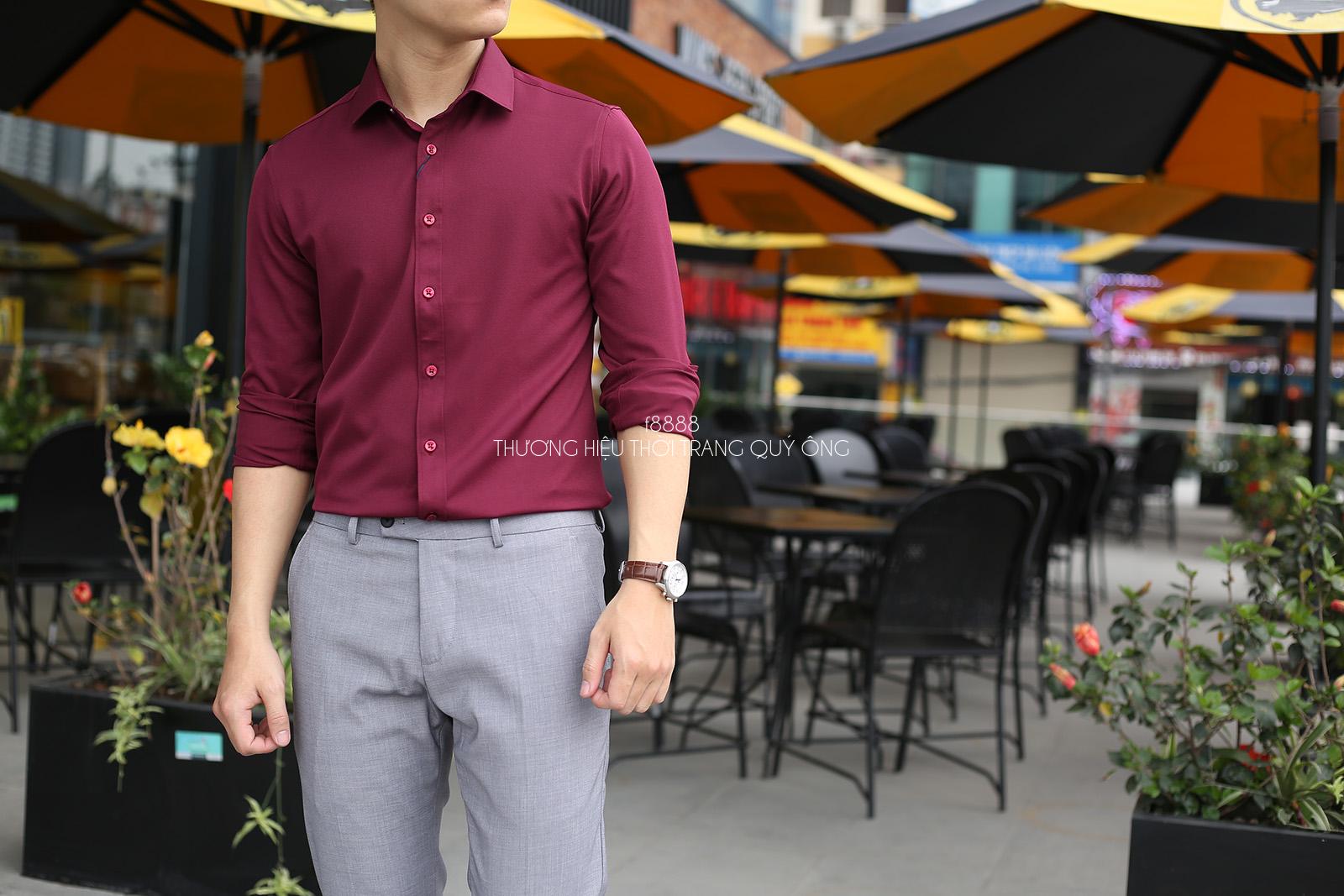Áo sơ mi nam Đỏ Đô Vải Trượt Cao cấp(Hàng Mới)