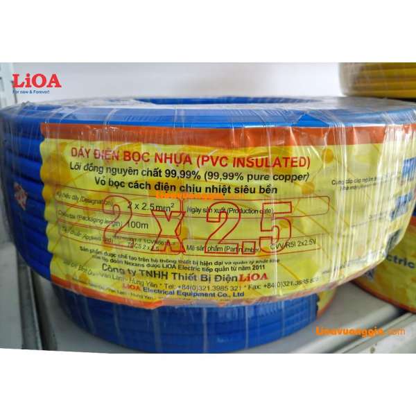 Dây điện đôi dẹt dân dụng Lioa ruột đồng mềm nhiều sợi bọc nhựa PVC. Cỡ ruột 2.5mm2 - Cuộn 100m - VCmo-2x2.5R5XD