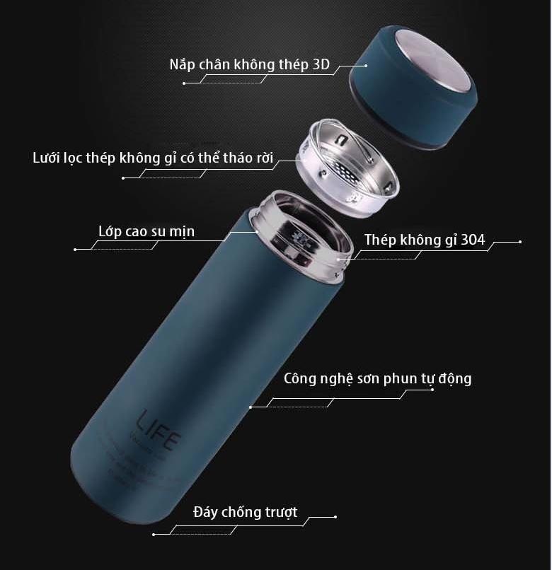 Bình giữ nhiệt cao cấp 3 lớp Life Flask 450ml(TẶNG 2 MÓC SIÊU DÍNH)