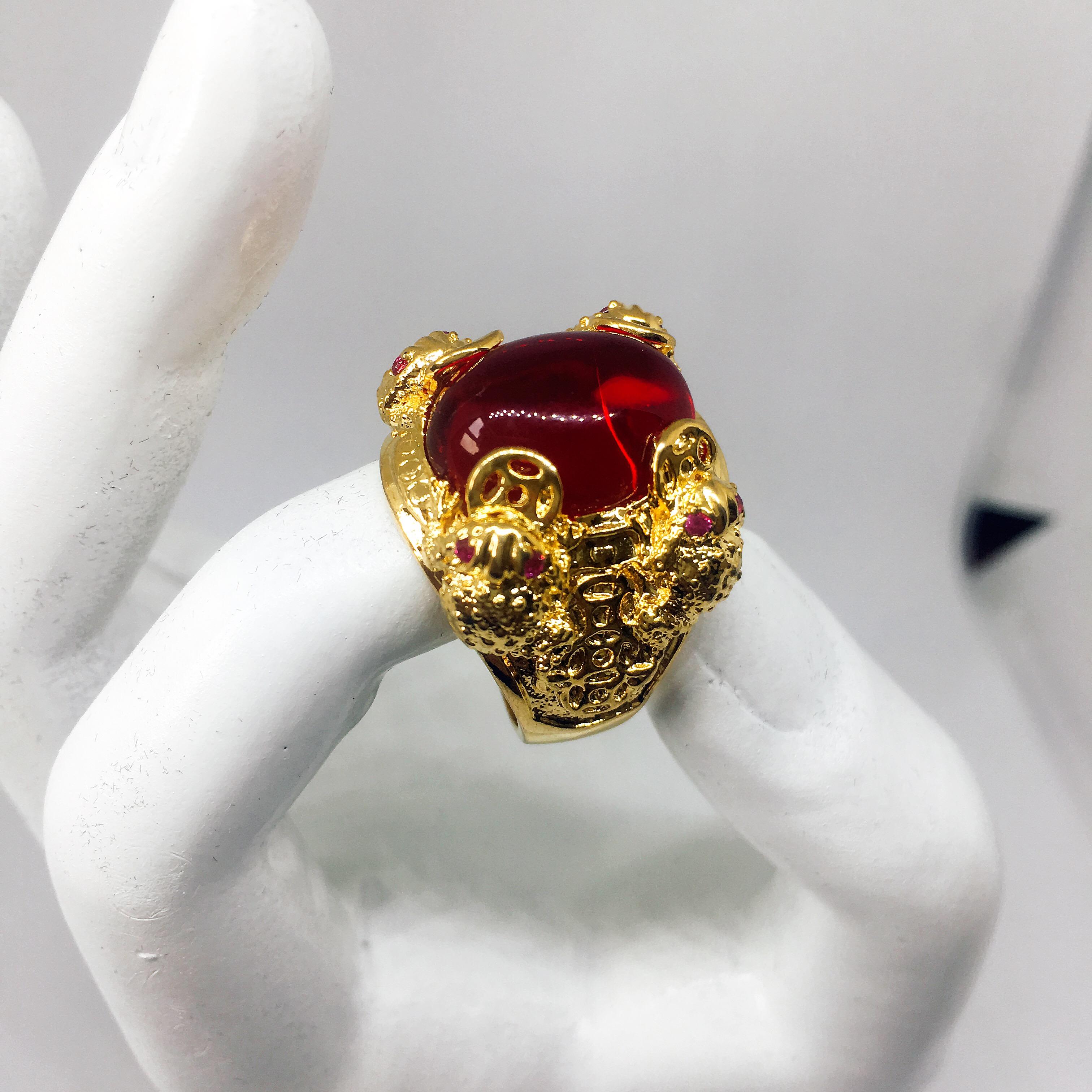 Nhẫn phong thủy Nhẫn tỳ hưu mặt đá thạch anh cao cấp ( màu đỏ)