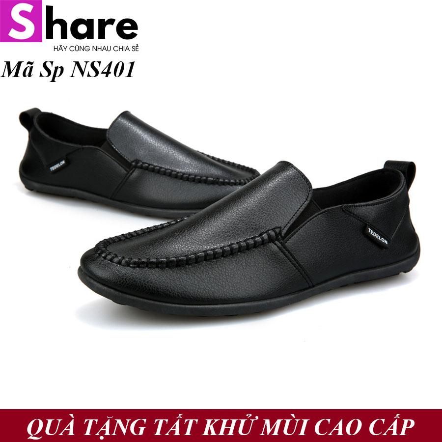 Giày Lười Nam Da Hàn Quốc Màu Đen Phong Cách Cá Tính