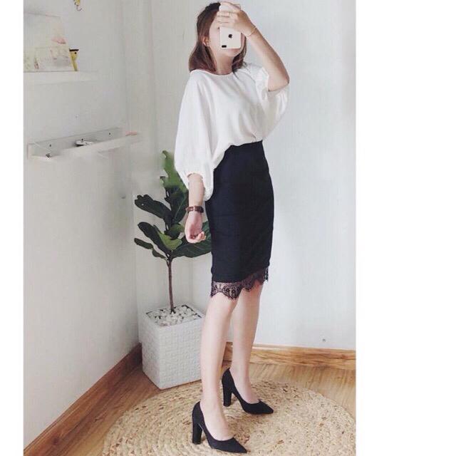 Chân Váy Bút Chì Phối Ren Công Sở