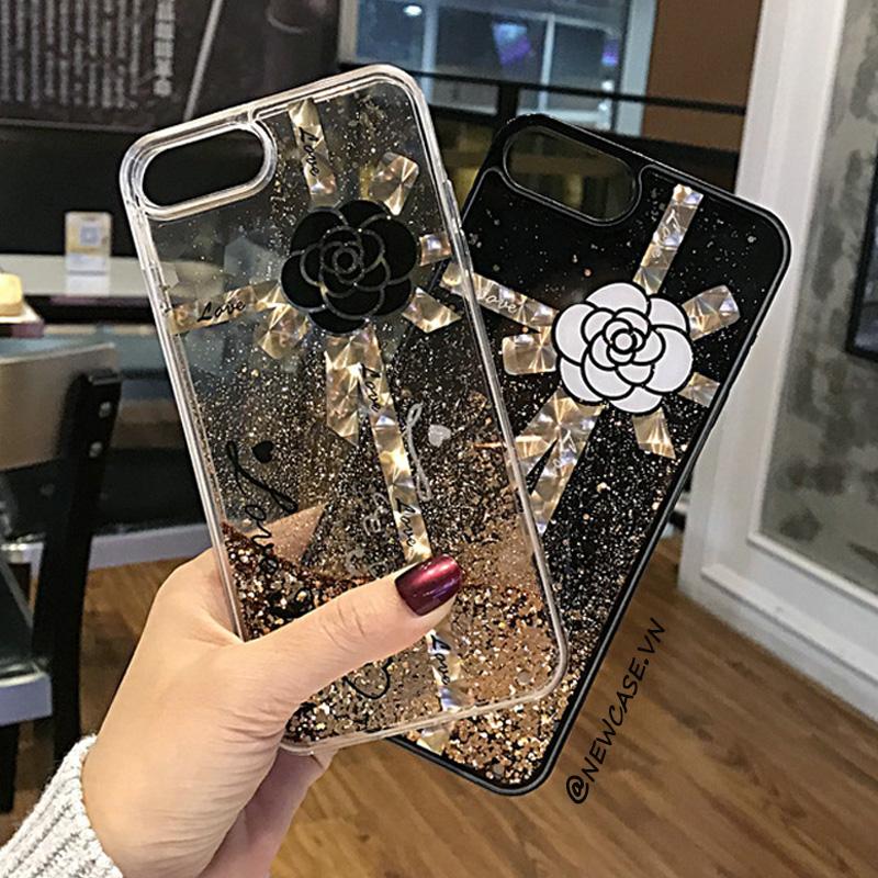 Ốp Lưng Nhũ Chảy Hoa - Iphone 6, 6plus, 7, 7plus, 8, 8plus, X, Xs