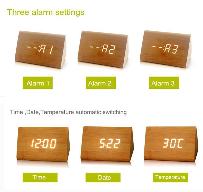 Đồng Hồ Gỗ Báo Thức (Wood LED Digital Desk Alarm) Xanh Dương