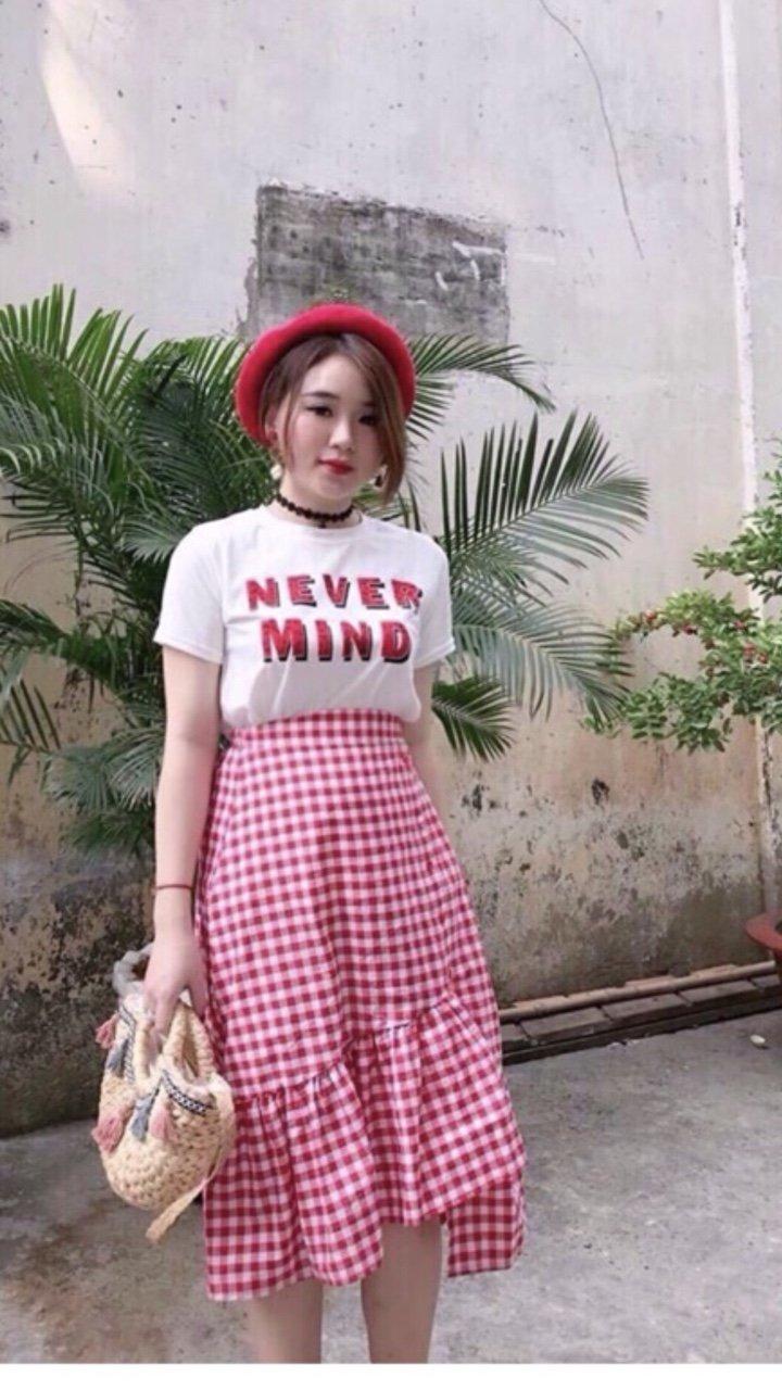 Sét áo thun phối chân váy caro nữ tính TTS0077