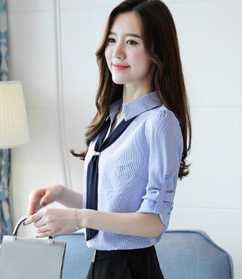 [HCM]Áo sơ mi sọc thắt cavat Phong Cách Hàn Quốc Cực Hot kèm ảnh thật