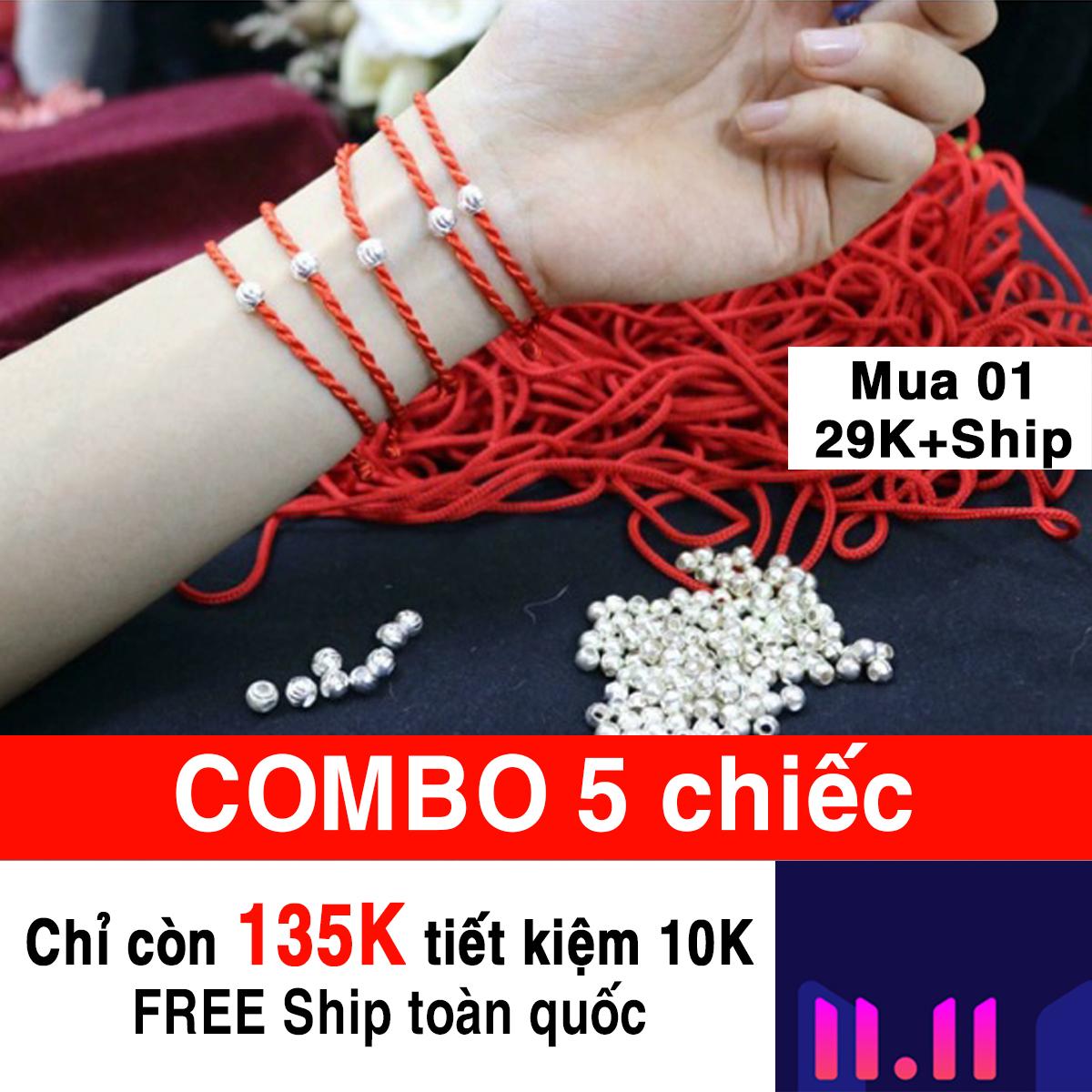 COMBO 5 vòng chỉ đỏ bi bạc may mắn. Bạc BSJ - VCD10