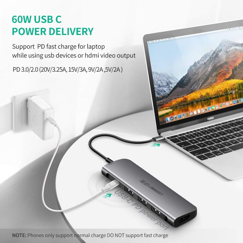 Cáp USB type-C sang HDMI/ Hub USB 3.0 hỗ trợ sạc Ugreen 50209
