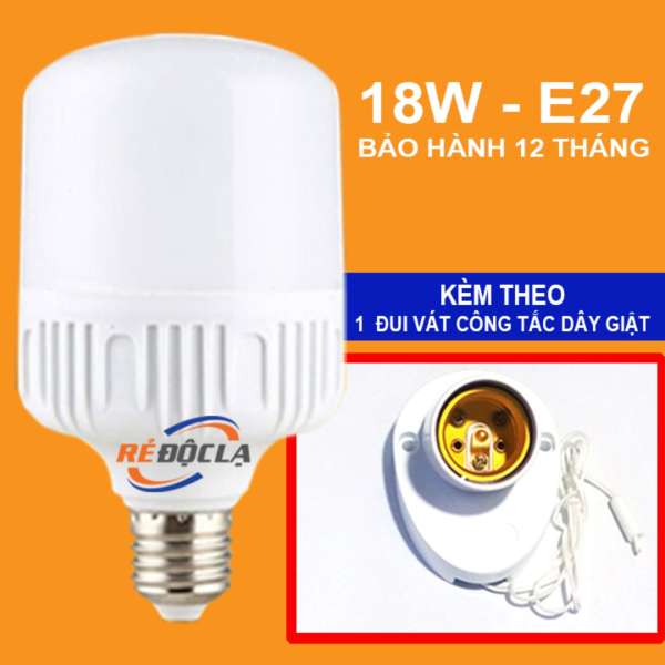 Bóng đèn Led trụ 18W ( Ánh sáng trắng) + Đui vát công tắc giật