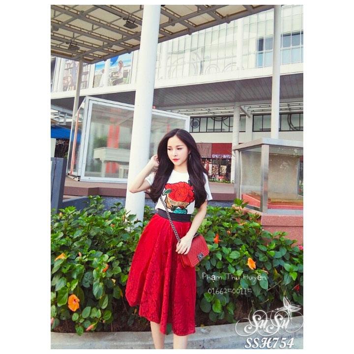 [HCM]Set váy áo thêu bông hồng