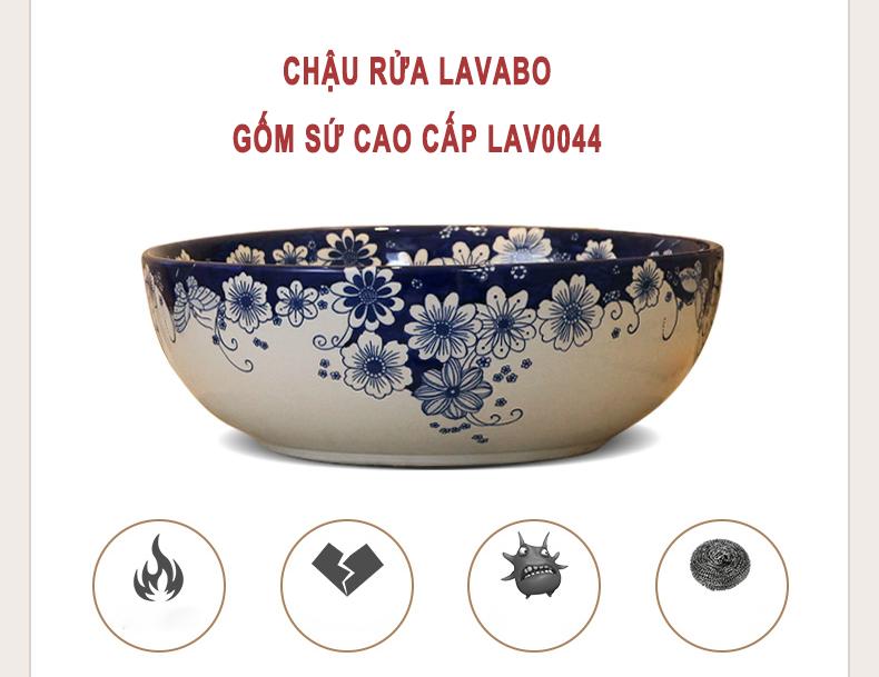 Chậu rửa lavabo gốm sứ nghệ thuật LAV0044 – Họa tiết hoa xanh tùy hứng độc đáo