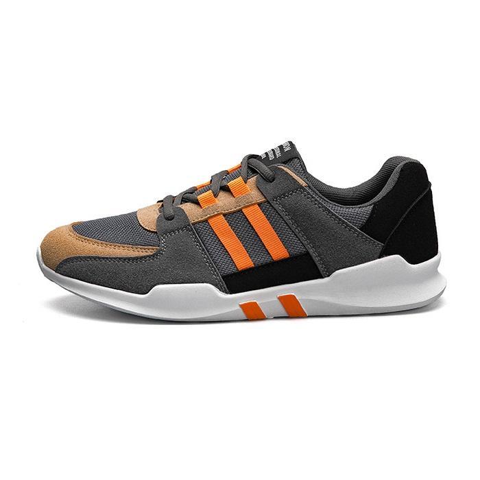 Giày Sneaker Nam Đen 2 Sọc Cam Thể Thao
