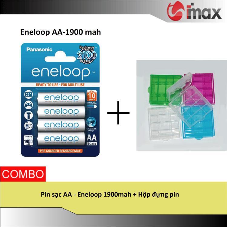 Pin sạc AA - Eneloop 1900mah + Hộp đựng pin
