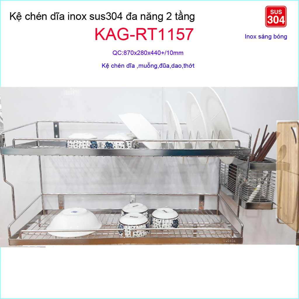 Kệ  úp chén dĩa inox đa năng có ống đũa, giắt dao,giắt thớt KAG-RT1157