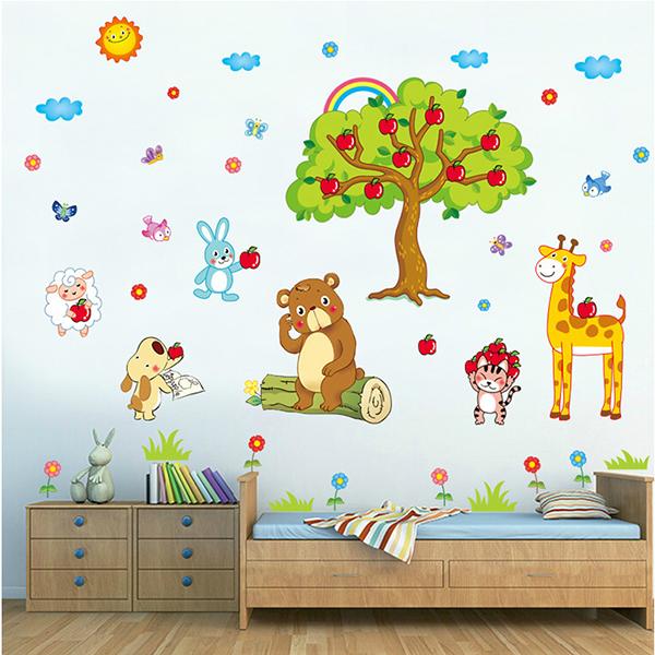 [HCM]DECAL DÁN TƯỜNG VƯỜN THÚ CÂY TÁO