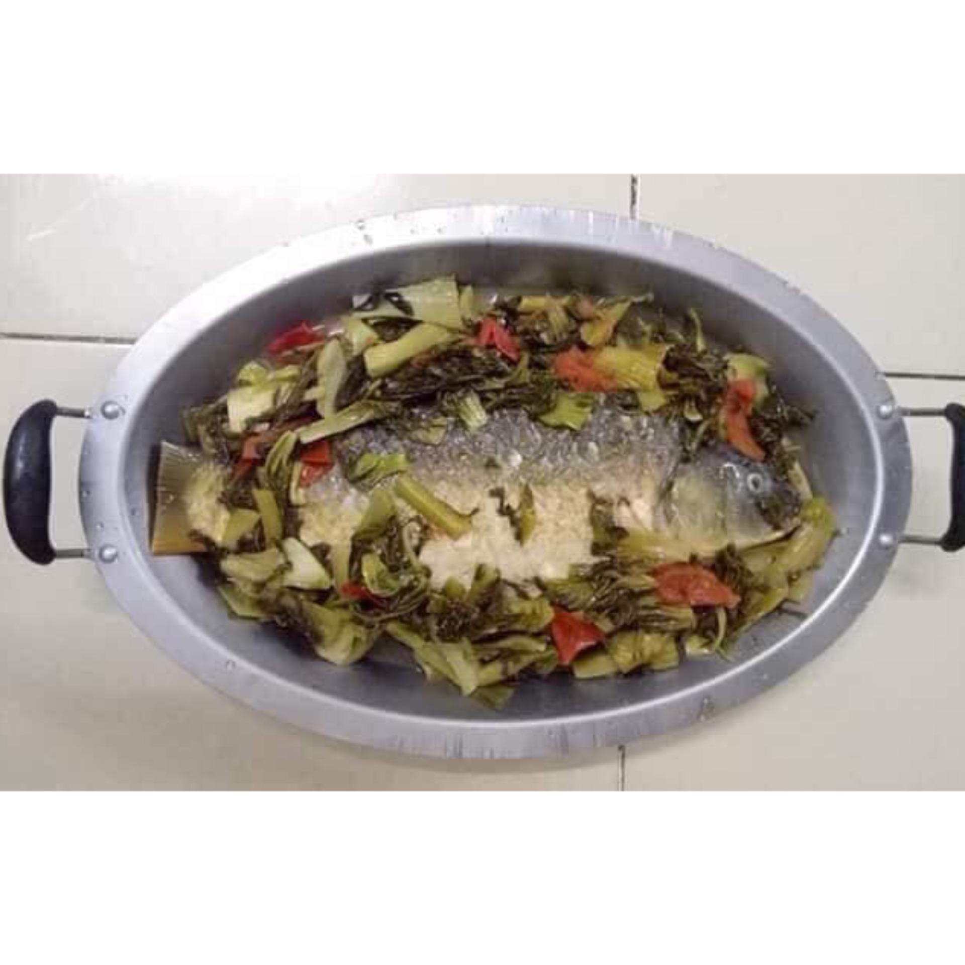 Khay inox bầu dục ăn lẩu, cá chép om dưa