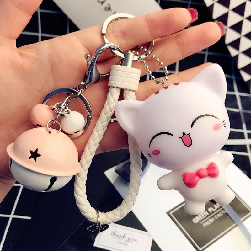 [HCM]Bộ móc khóa Mèo Trắng nơ hồng siêu dễ thương kèm bộ chuông dây da cao cấp MKDT12