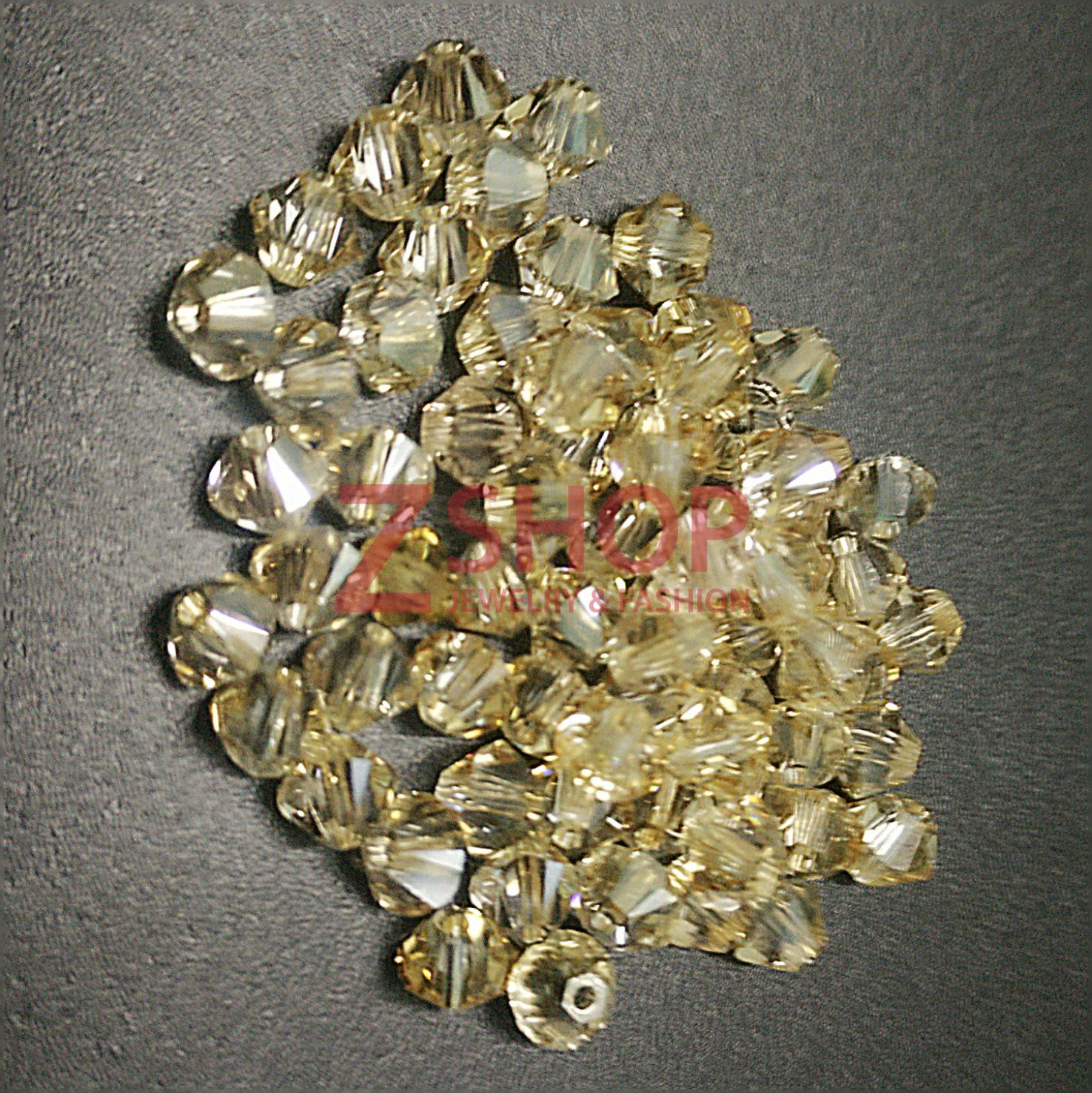 Gói 50 viên pha lê cao cấp lấp lánh hình nón 4 ly trắng dùng làm vòng tay dây chuyền kết áo cưới