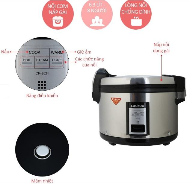 [Trả góp 0%]Nồi cơm điện Cuckoo CR-3521S 6.3L - Hàng nhập khẩu