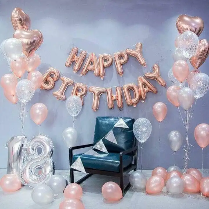 Sét trang trí tiệc  sinh nhật trọn bộ bóng happy birthday kèm bơm