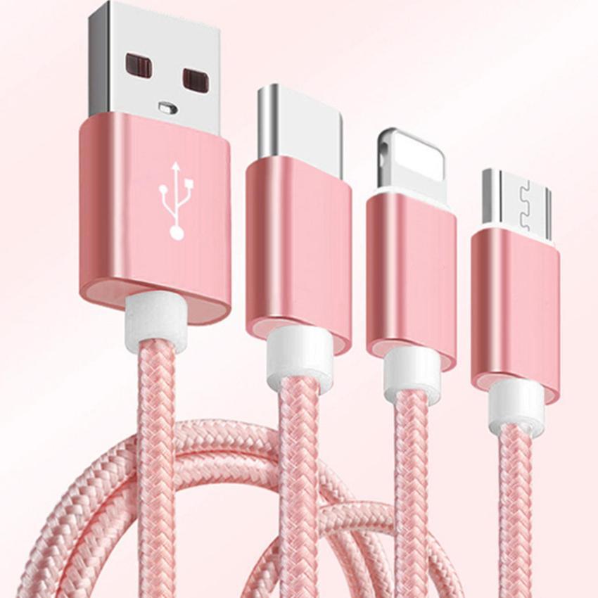 Cáp sạc đa năng 3in1 dây dù cho Lighting Micro USB Type C (trắng)