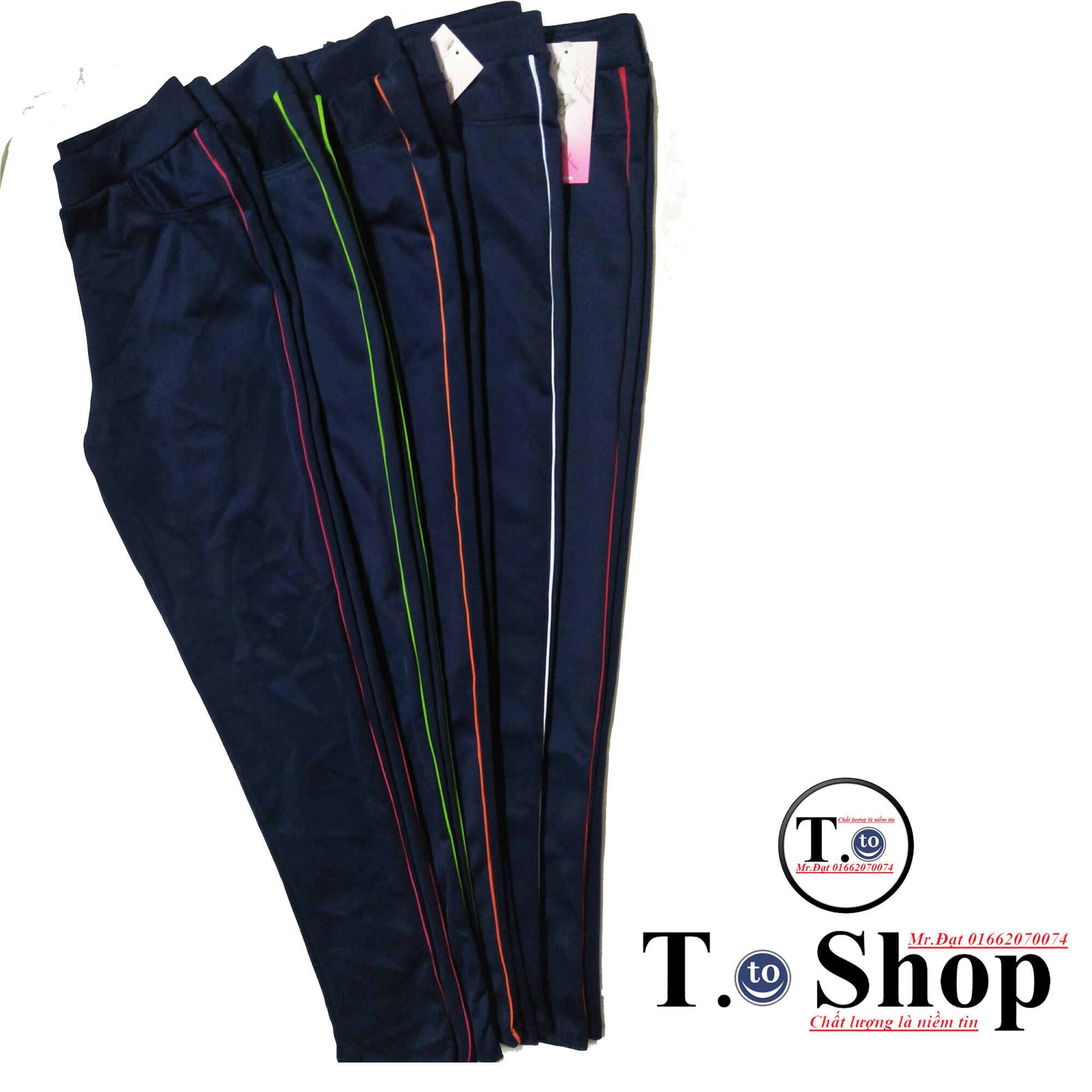 [HCM]Quần thun nữ - legging màu XANH ĐEN 5 VIỀN (Ôm body quần màu xanh đen viền sọc màu Đỏ - trắng - cam - xanh - hông)