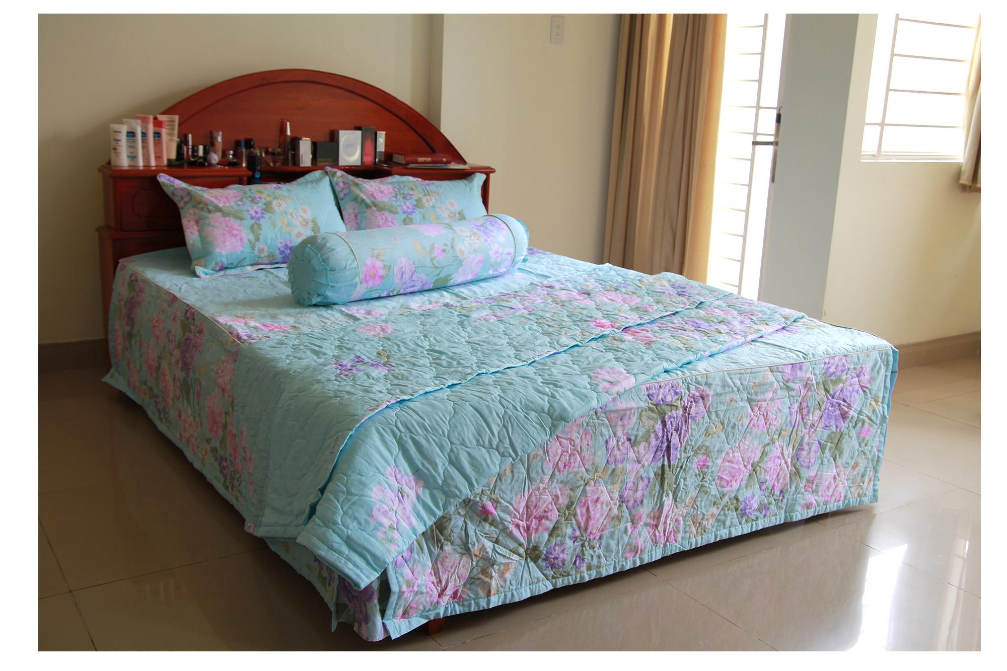 Bô chăn drap gối phủ chần gòn điện tử vải coton Hàn Quốc cao cấp 160cmx200cm