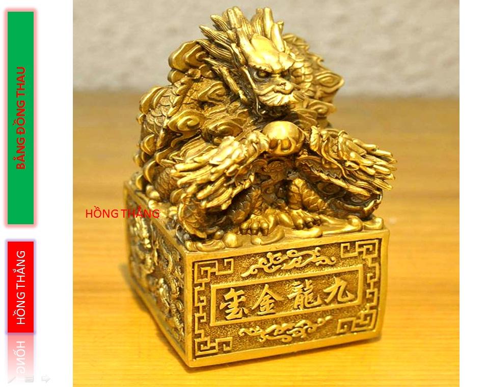 CỬU LONG KIM ẤN ĐỒNG VÀNG - Cỡ Nhỏ (Đồ đồng, phong thủy nhanh chóng thăng quan, tiến chức, phát tài)