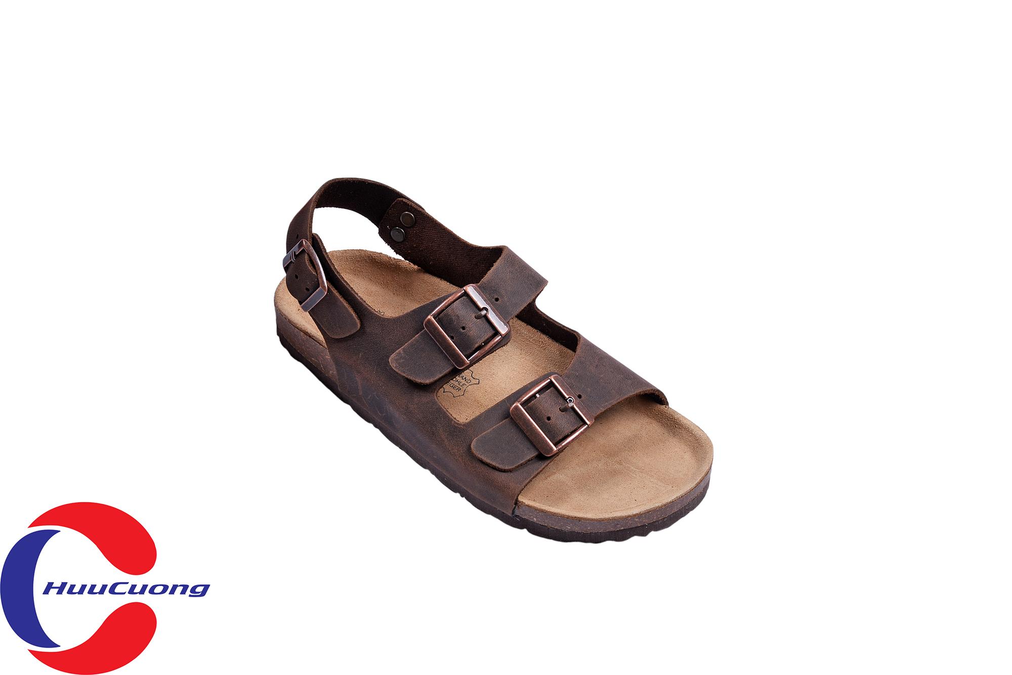 Giày sandal 2 khóa da bò nam nữ đế trấu