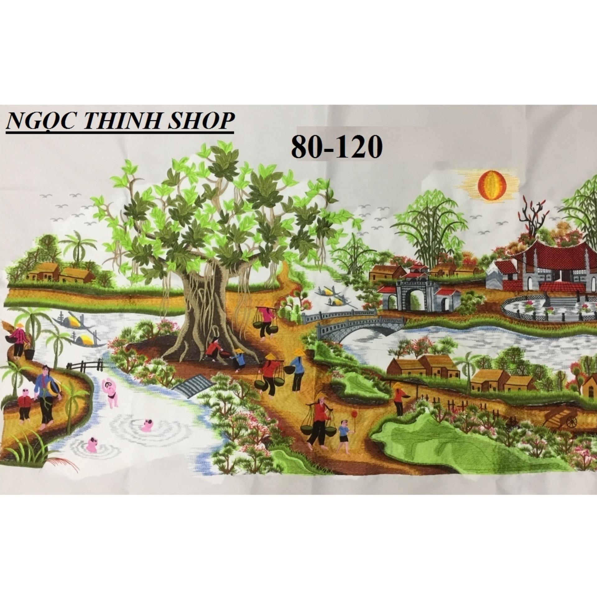 Tranh đã thêu chưa khung chỉ lụa đồng quê khúc hát thanh bình 120x80cm